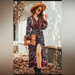 CUPSHE Avila Paisley Boho Floral Slit Maxi Dress Sz MEDIUM Pre Loved/Tag Cut Out